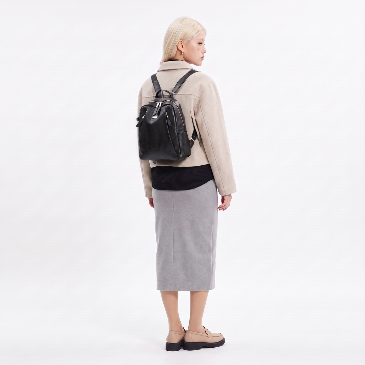 Faux Leather Dome Backpack for Women, Black City Backpack Purse
