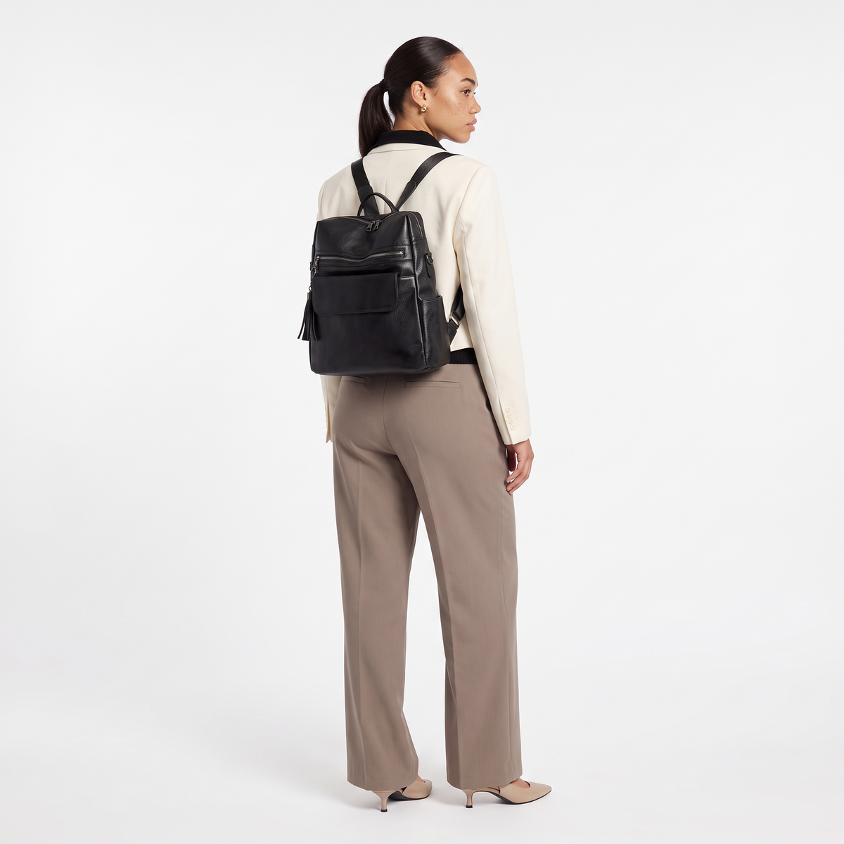 Faux Leather Square Backpack for Women, Black City Backpack Purse