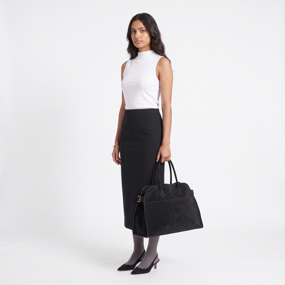 Faux Suede Tote Bag for Women, Black Top Handle Work Bag
