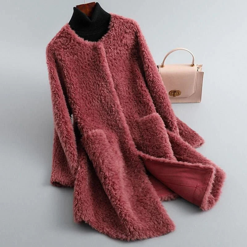 Women's Fur Coat | Long Sleeve Draped Shearling