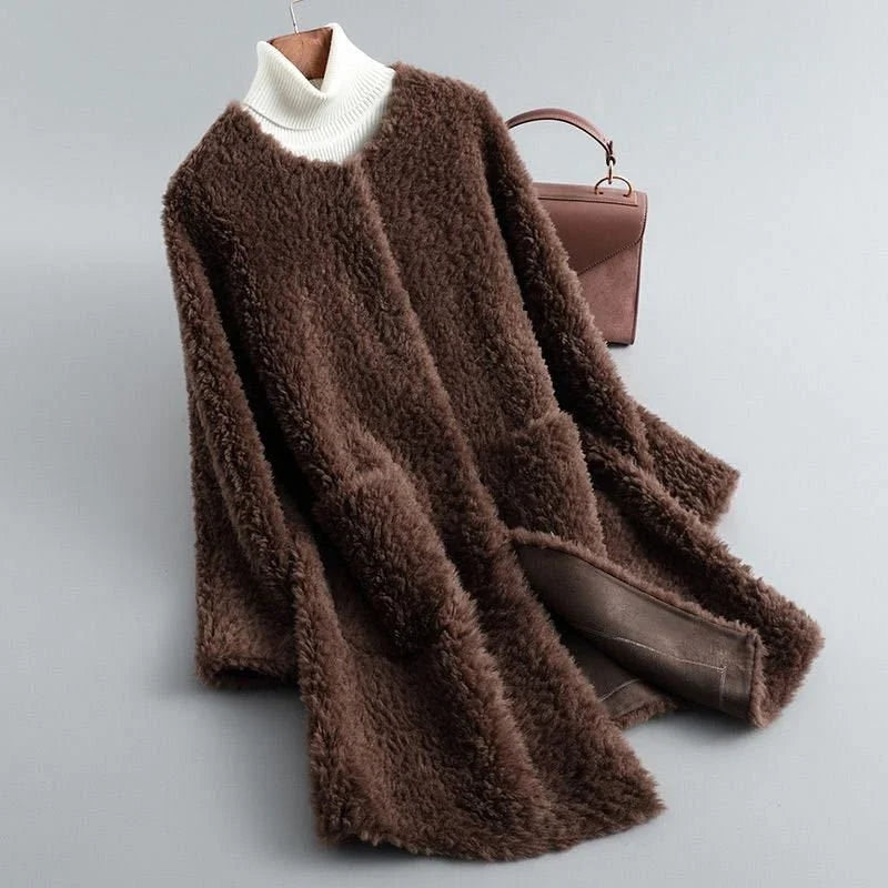 Women's Fur Coat | Long Sleeve Draped Shearling