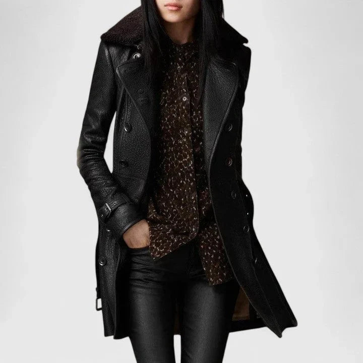 Women's Leather Coat | Belted Double Breasted Trench