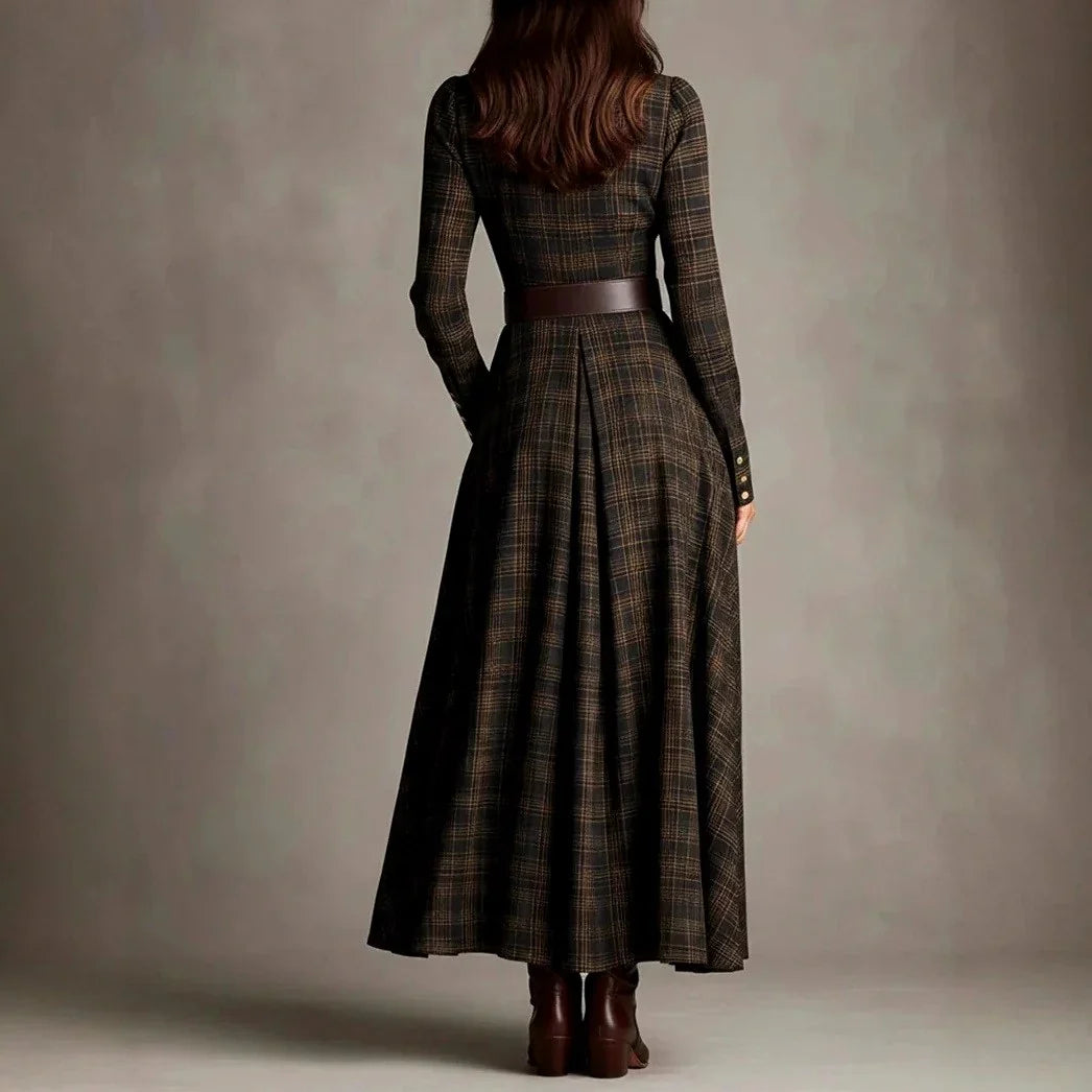 Women's Long Sleeve Shirt Dress | Belted Plaid Maxi