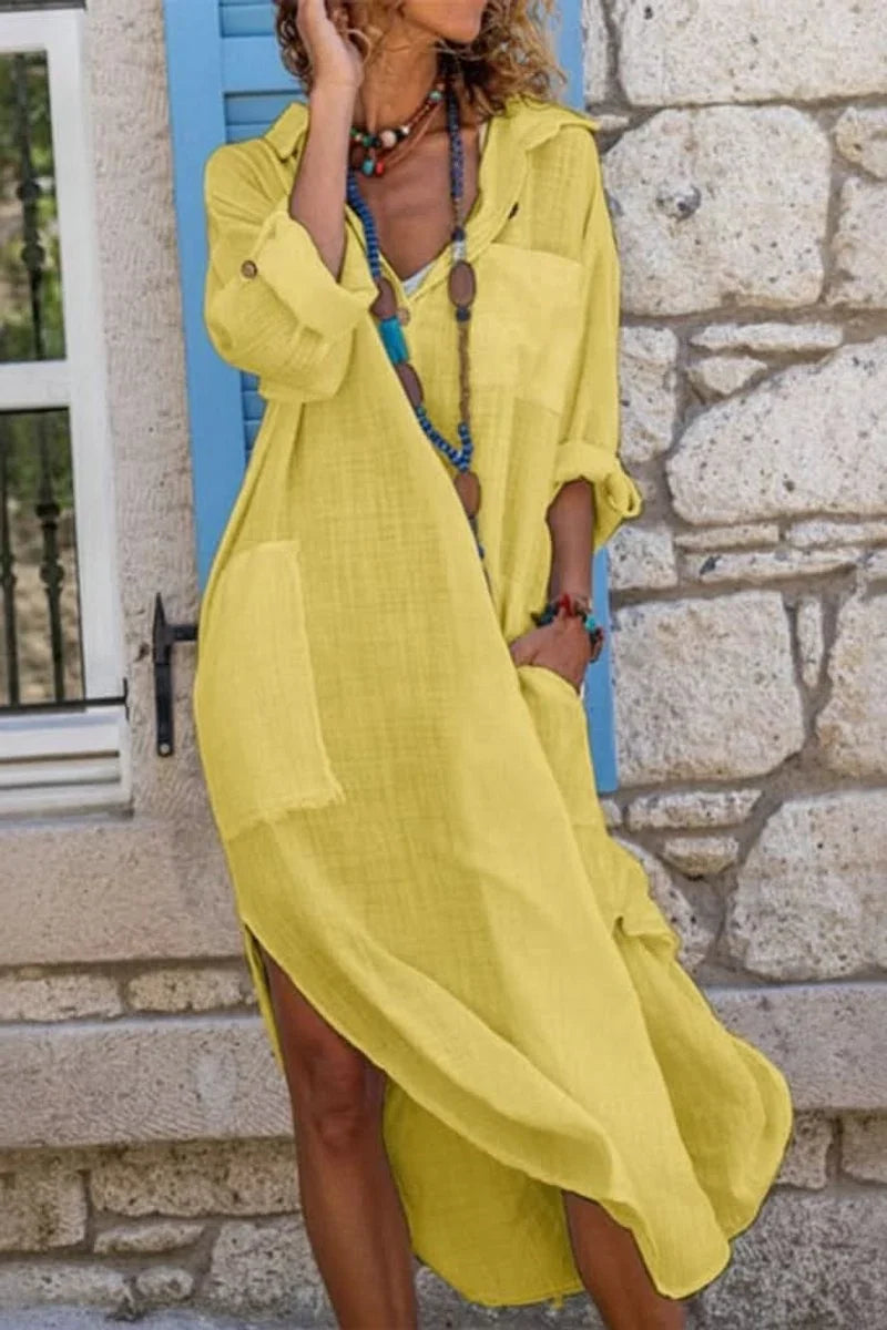 Women's Long Sleeve Shirt Dress | Linen Blend Midi Style
