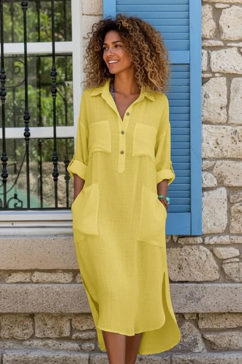 Women's Long Sleeve Shirt Dress | Linen Blend Midi Style
