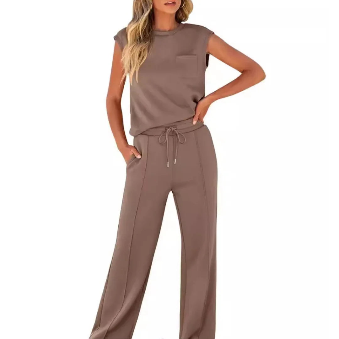 Women's Lounge Set | Two-Piece Sleeveless Top and Drawstring Pants