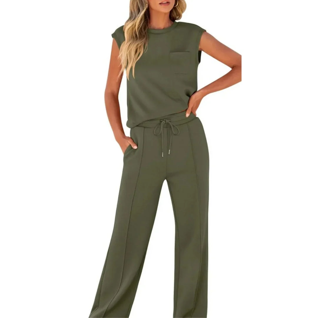 Women's Lounge Set | Two-Piece Sleeveless Top and Drawstring Pants