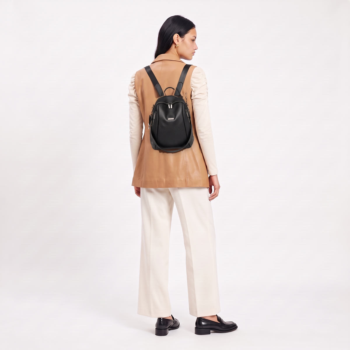 Pebbled Faux Leather Backpack for Women, Black City Backpack Purse