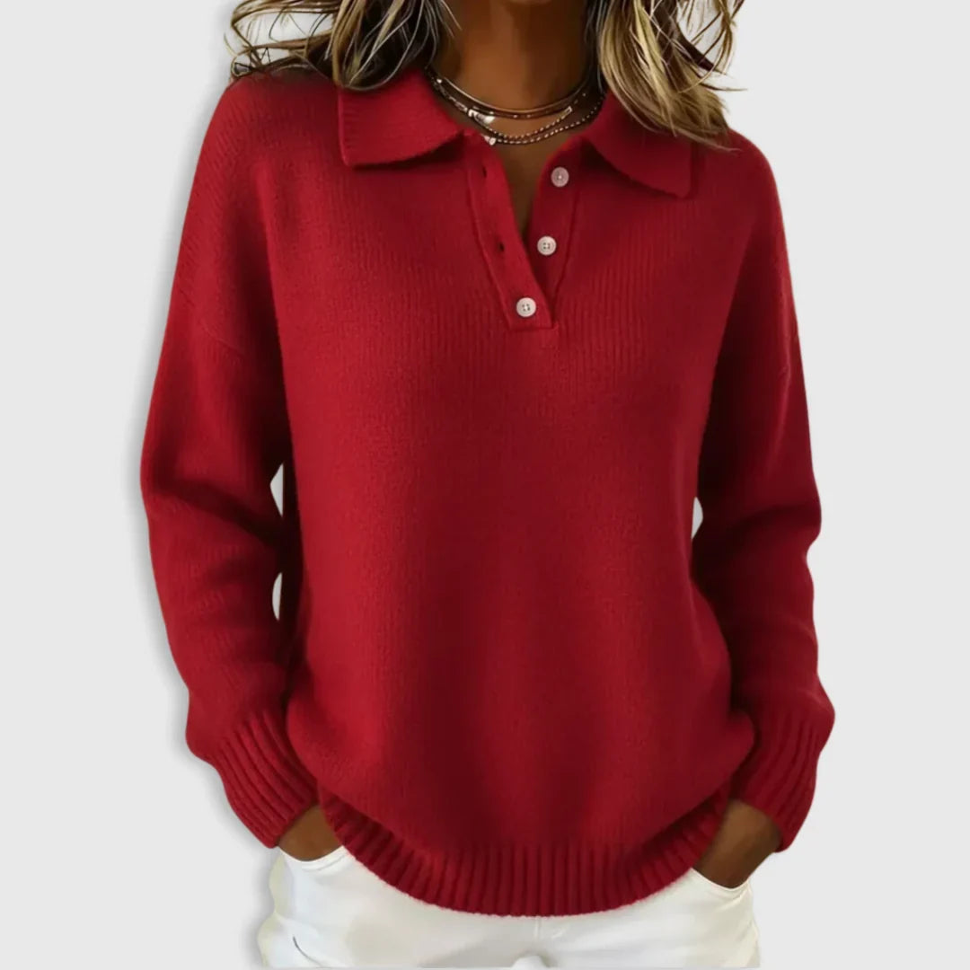 Women's Polo Sweater | Long Sleeve with Collared Button Neck