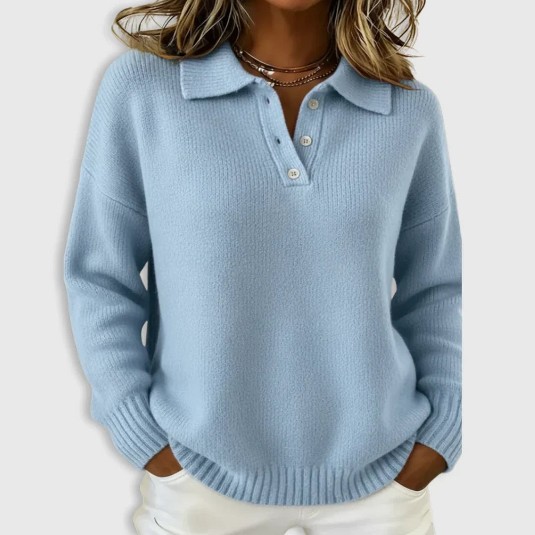 Women's Polo Sweater | Long Sleeve with Collared Button Neck
