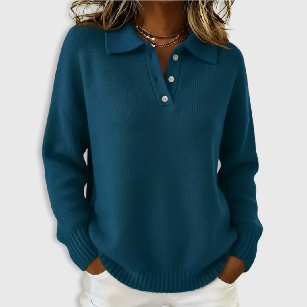 Women's Polo Sweater | Long Sleeve with Collared Button Neck
