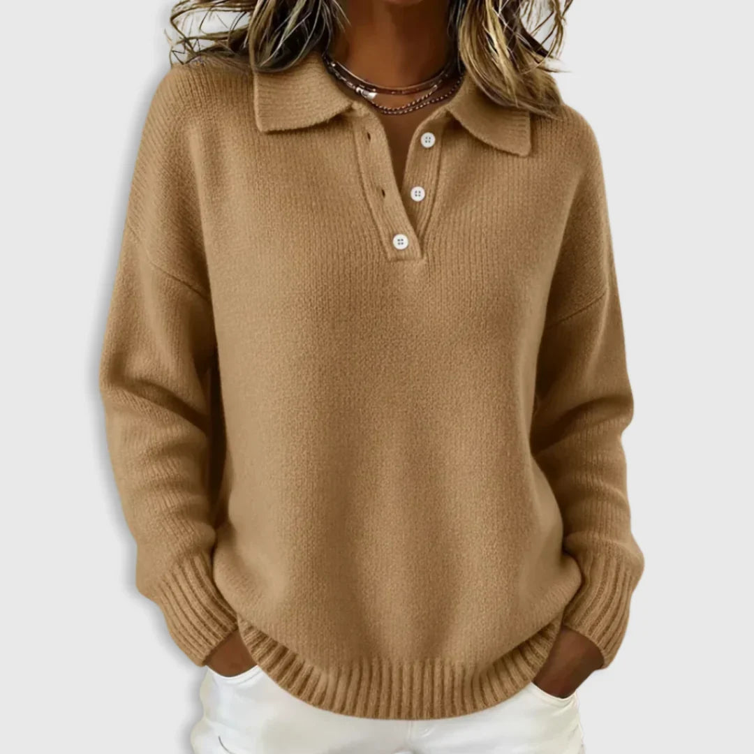 Women's Polo Sweater | Long Sleeve with Collared Button Neck
