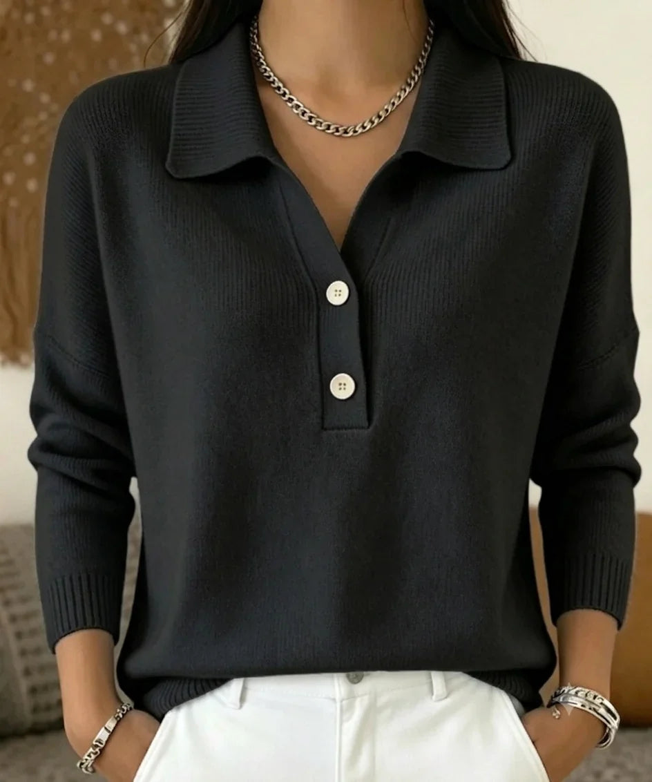 Women's Polo Sweater | V-Neck Long Sleeve Knit