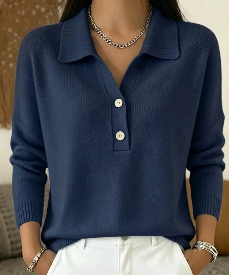Women's Polo Sweater | V-Neck Long Sleeve Knit