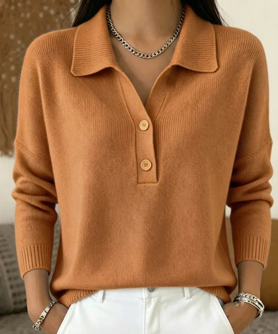 Women's Polo Sweater | V-Neck Long Sleeve Knit