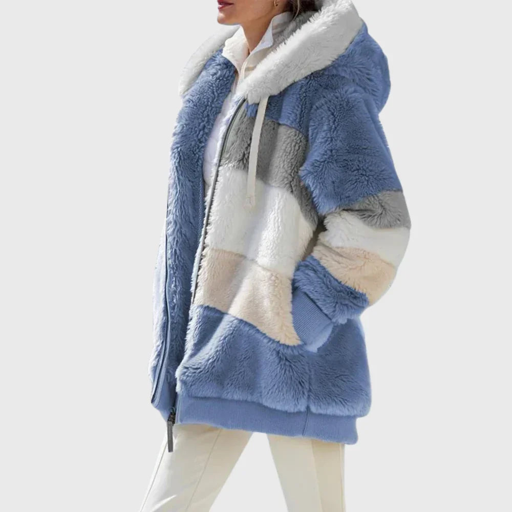 Women's Puffer Jacket | Hooded Multicolor Patchwork Zip-Up