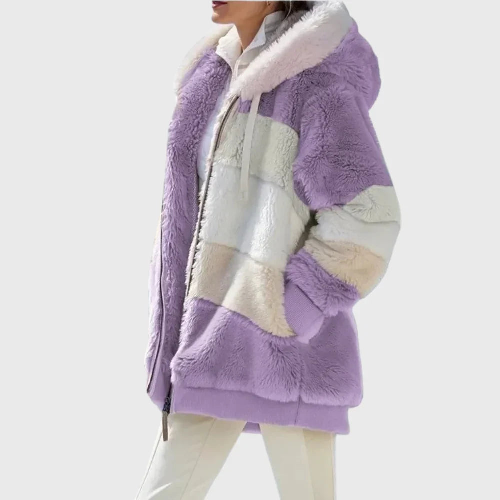 Women's Puffer Jacket | Hooded Multicolor Patchwork Zip-Up