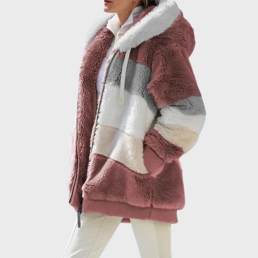 Women's Puffer Jacket | Hooded Multicolor Patchwork Zip-Up
