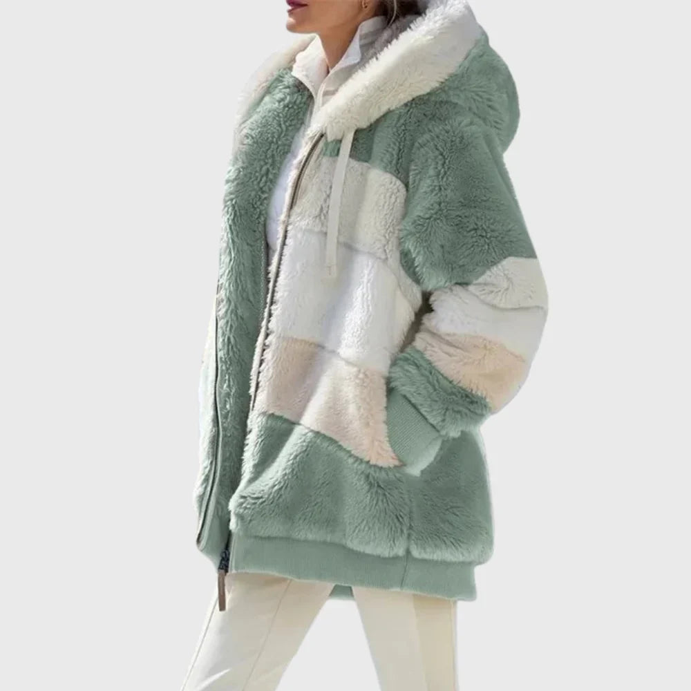 Women's Puffer Jacket | Hooded Multicolor Patchwork Zip-Up