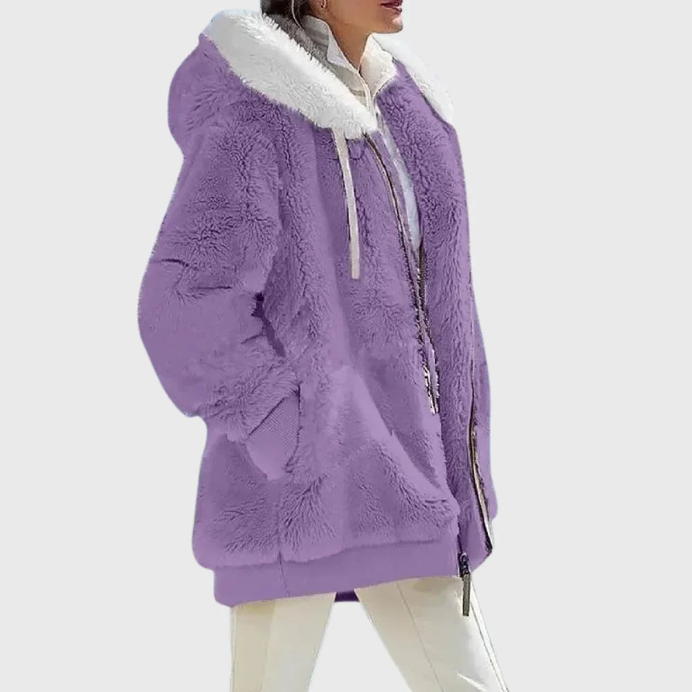 Women's Puffer Jacket | Hooded Multicolor Patchwork Zip-Up