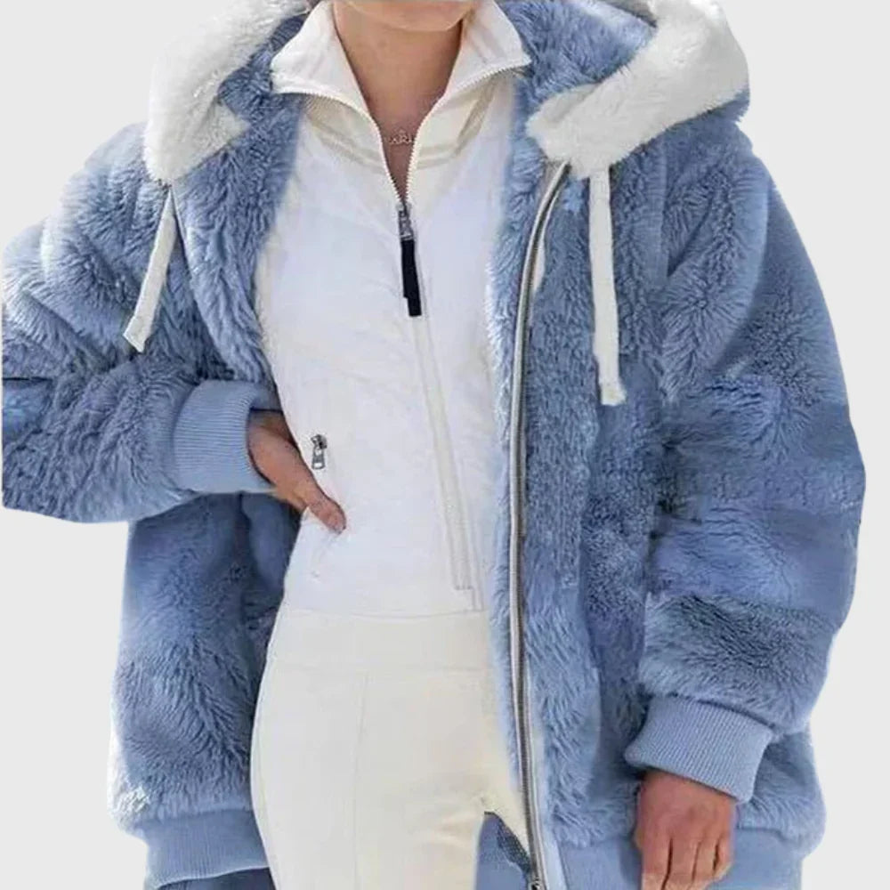 Women's Puffer Jacket | Hooded Multicolor Patchwork Zip-Up