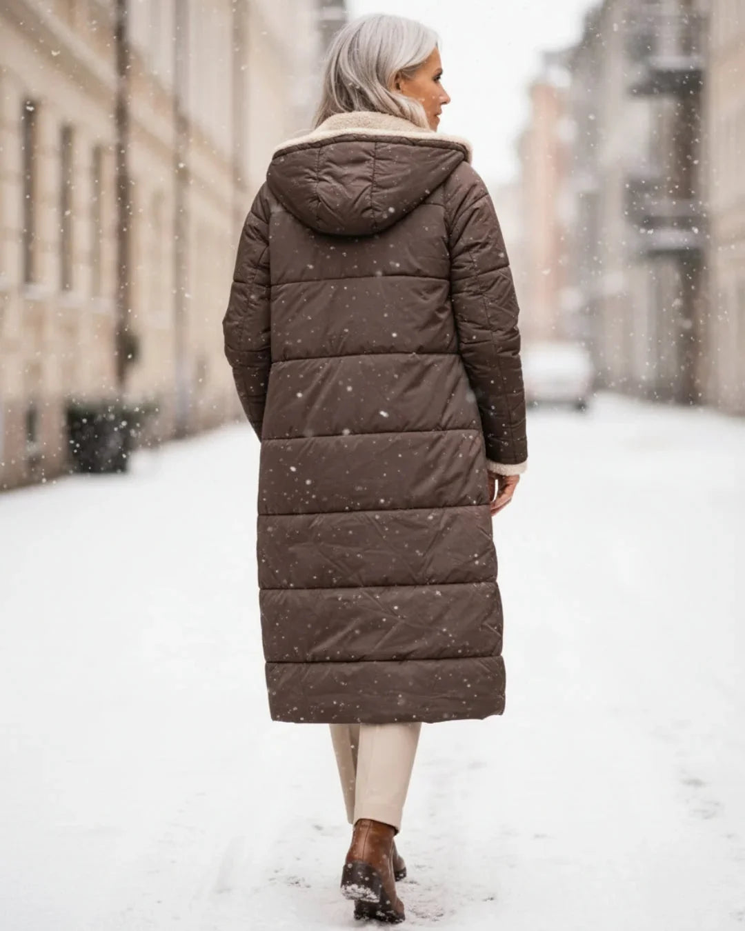 Women's Quilted Coat | Hooded Longline Sherpa Lining
