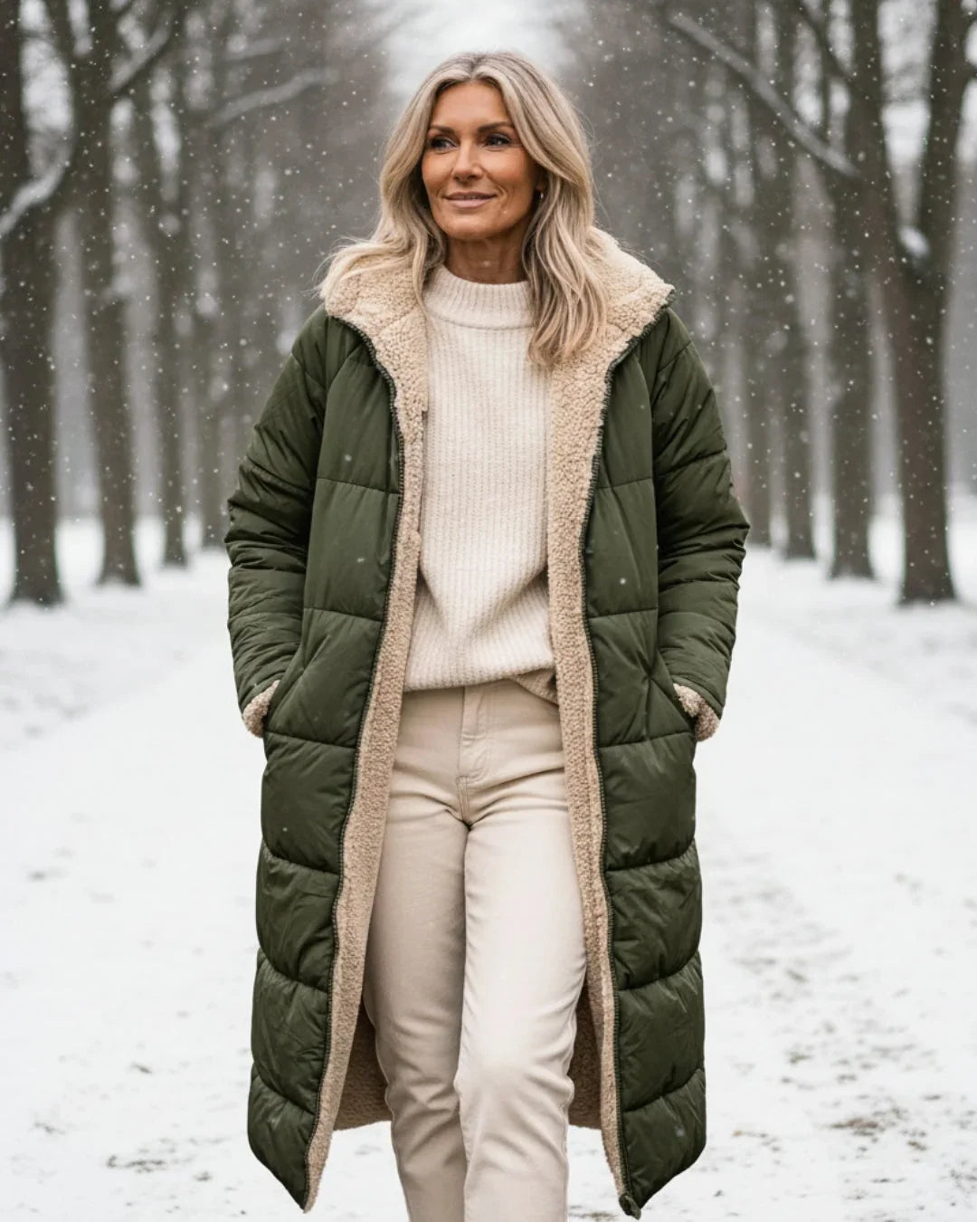 Women's Quilted Coat | Hooded Longline Sherpa Lining