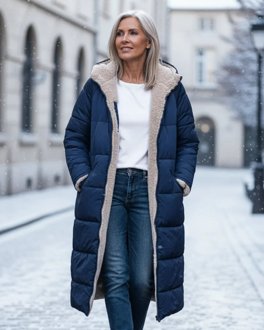 Women's Quilted Coat | Hooded Longline Sherpa Lining