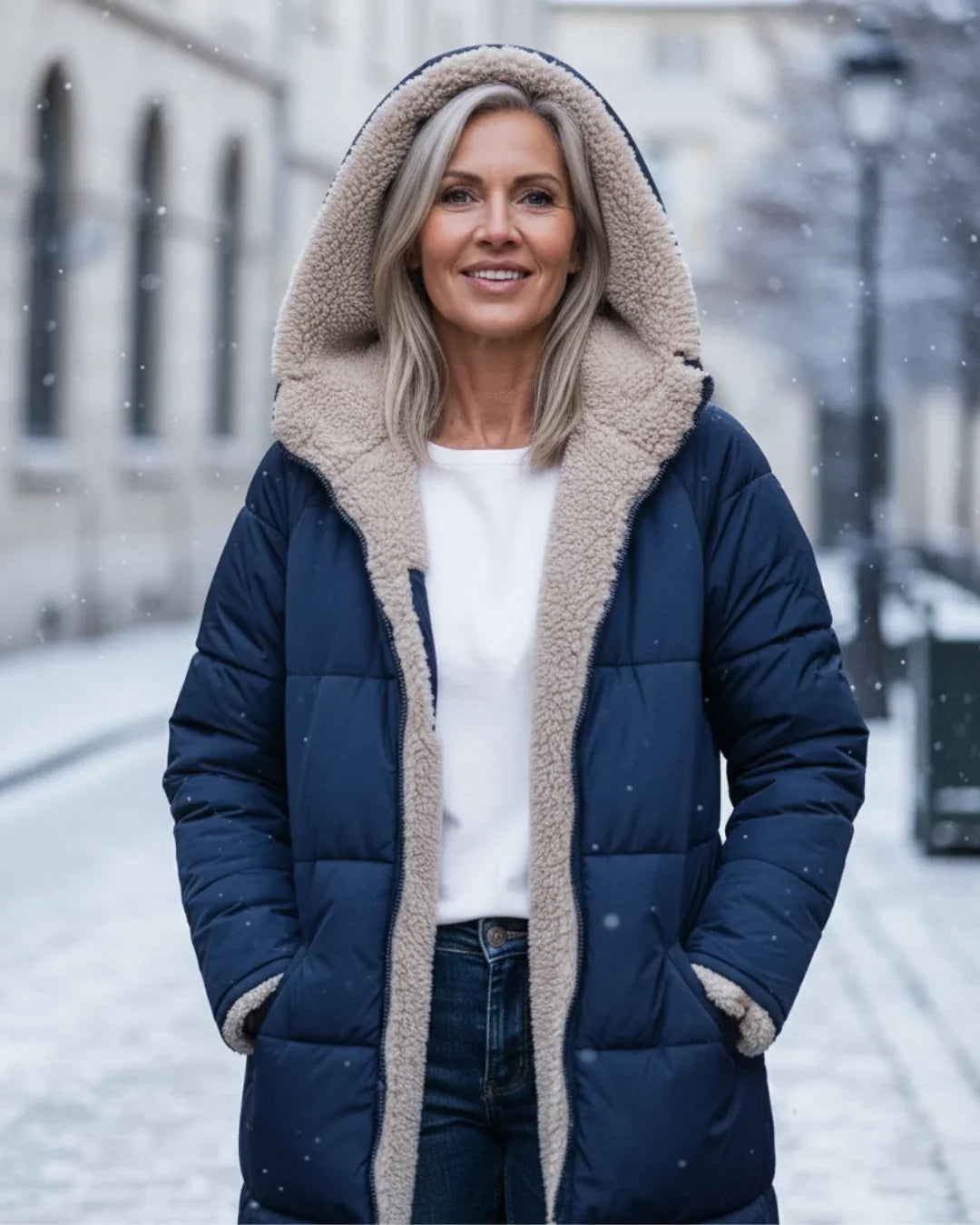 Women's Quilted Coat | Hooded Longline Sherpa Lining