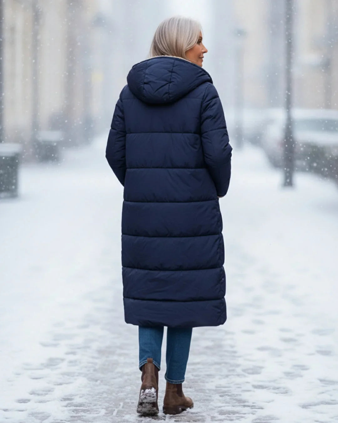 Women's Quilted Coat | Hooded Longline Sherpa Lining
