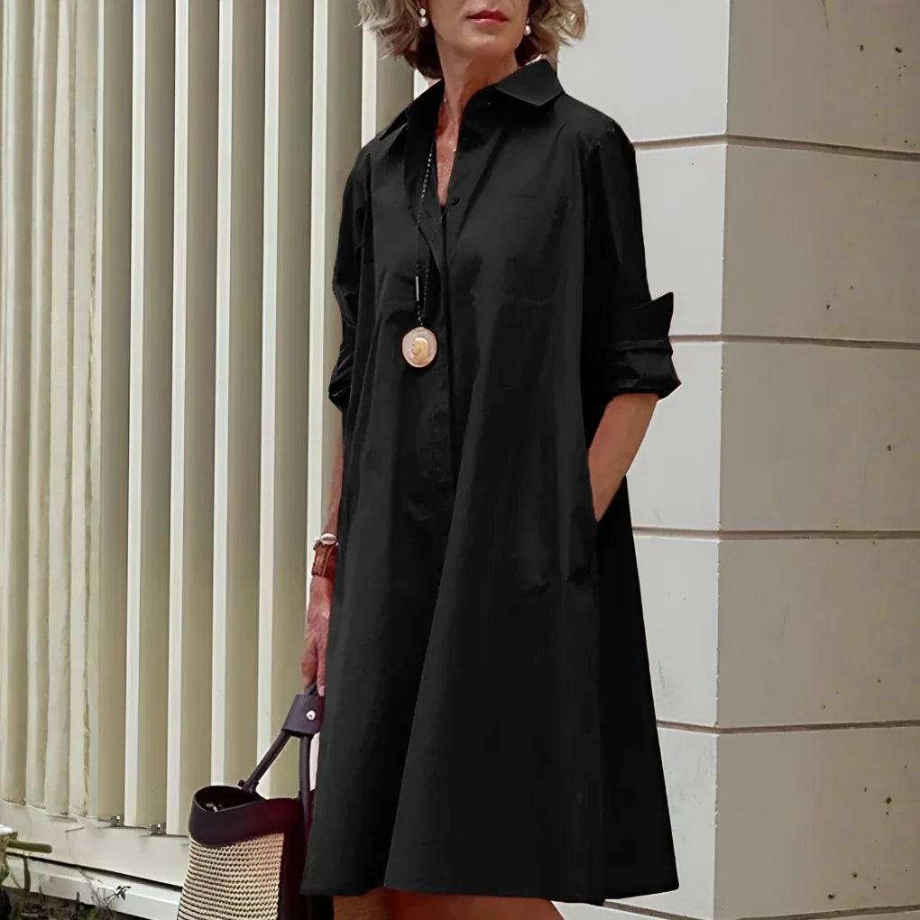 Women's Shirt Dress | Long Sleeve Midi with Polo Collar