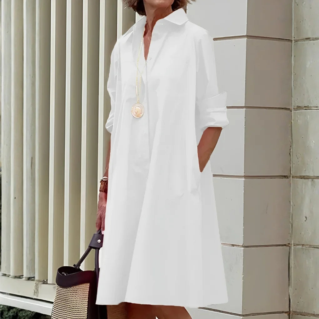 Women's Shirt Dress | Long Sleeve Midi with Polo Collar
