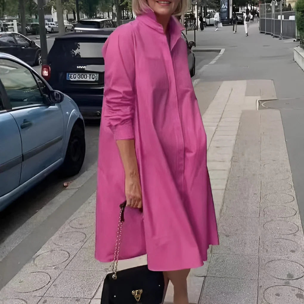 Women's Shirt Dress | Long Sleeve Midi with Polo Collar