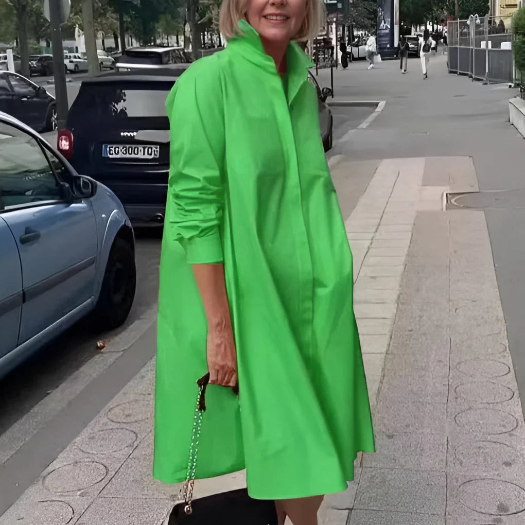 Women's Shirt Dress | Long Sleeve Midi with Polo Collar
