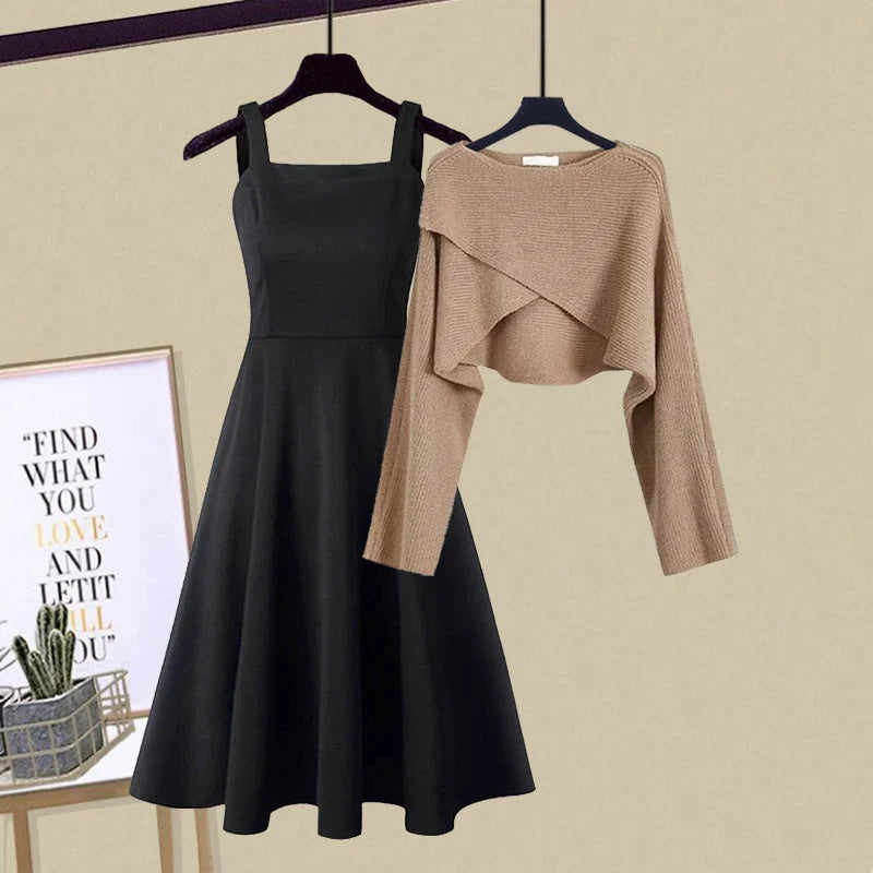 Women's Sweater Dress | A-Line Midi with Cropped Wrap Sweater