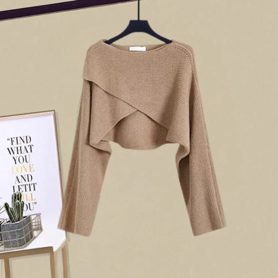 Women's Sweater Dress | A-Line Midi with Cropped Wrap Sweater