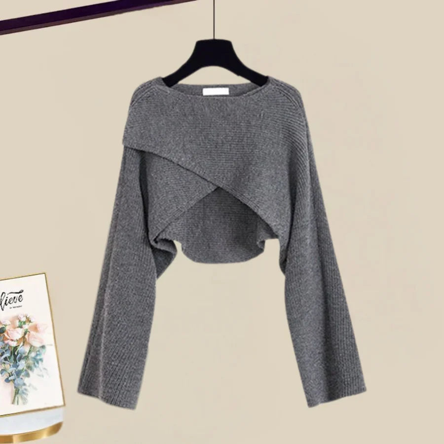 Women's Sweater Dress | A-Line Midi with Cropped Wrap Sweater