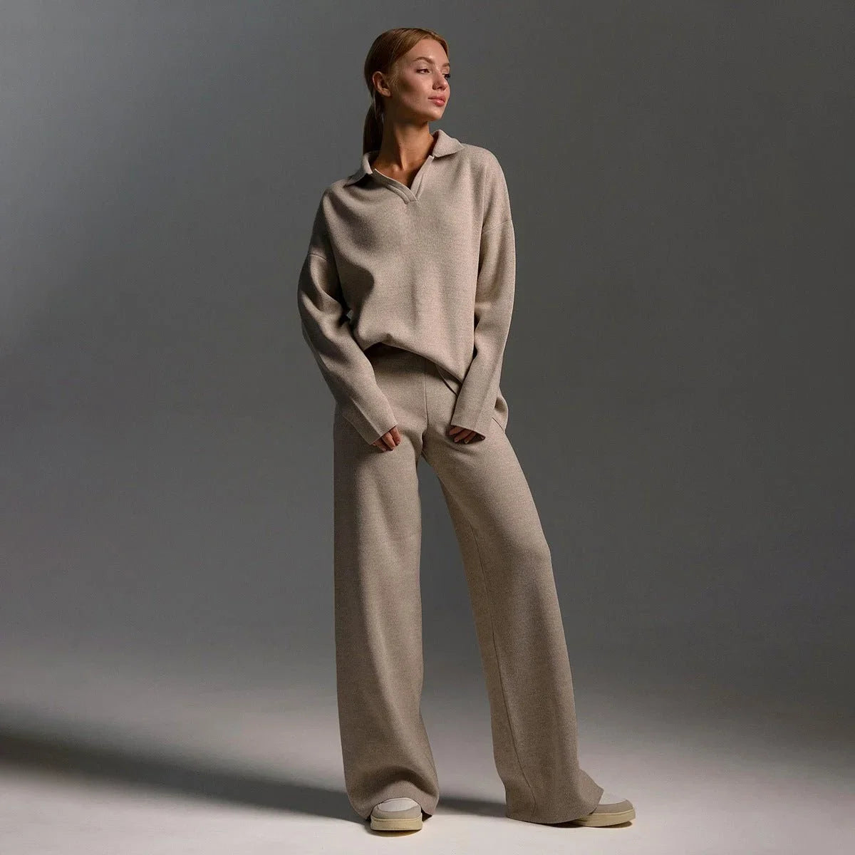 Women's Tracksuit | Long Sleeve Knit and Wide-Leg Pants