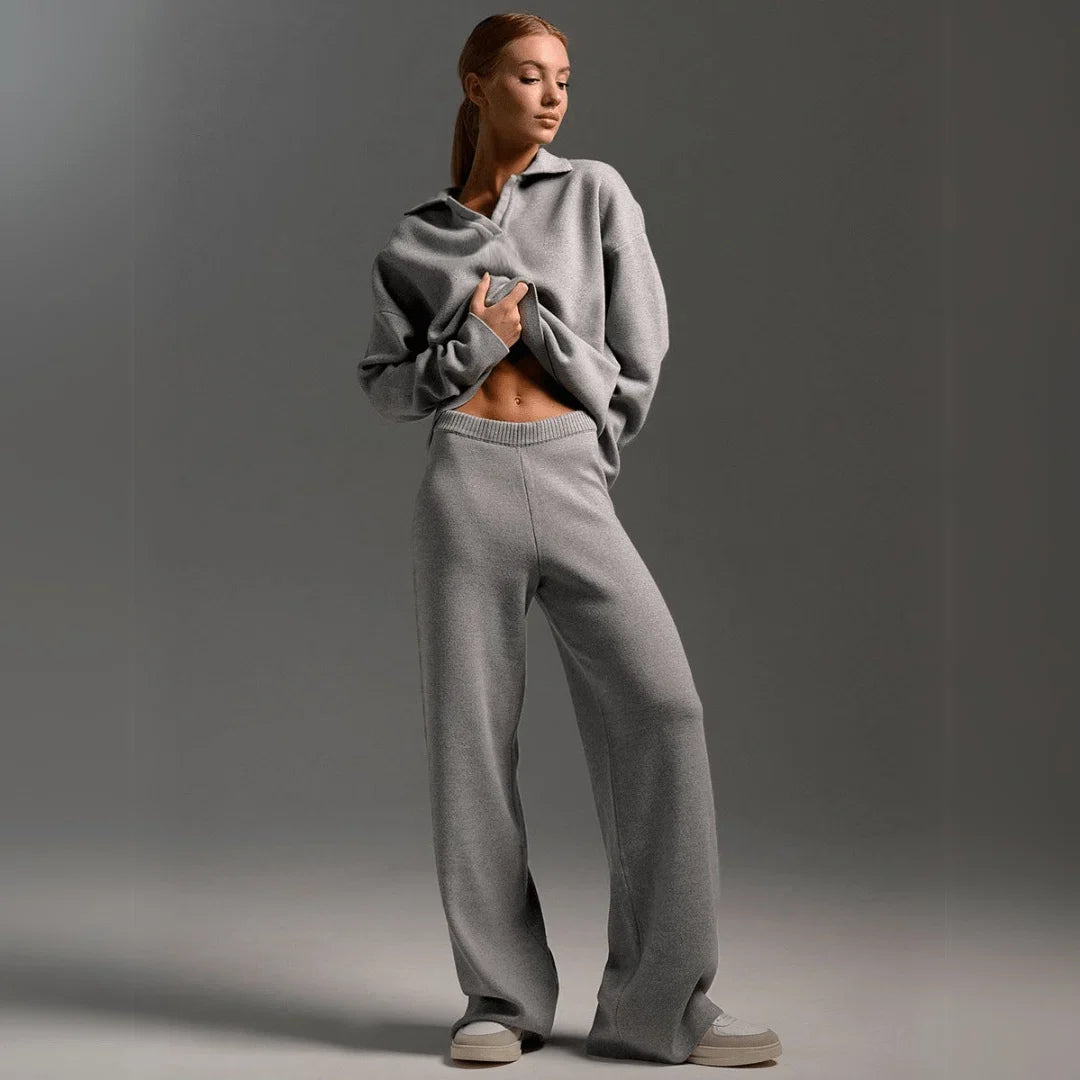 Women's Tracksuit | Long Sleeve Knit and Wide-Leg Pants