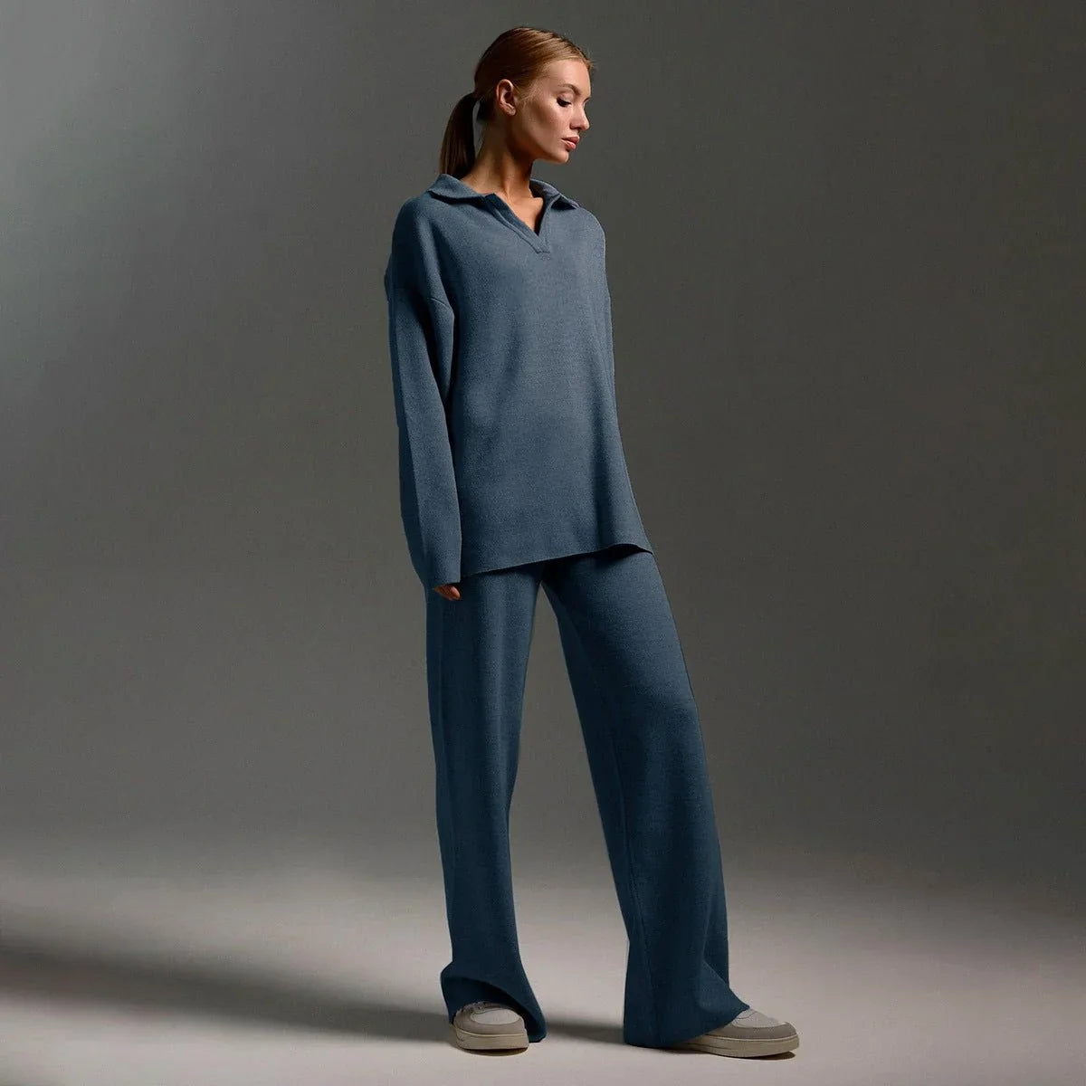 Women's Tracksuit | Long Sleeve Knit and Wide-Leg Pants