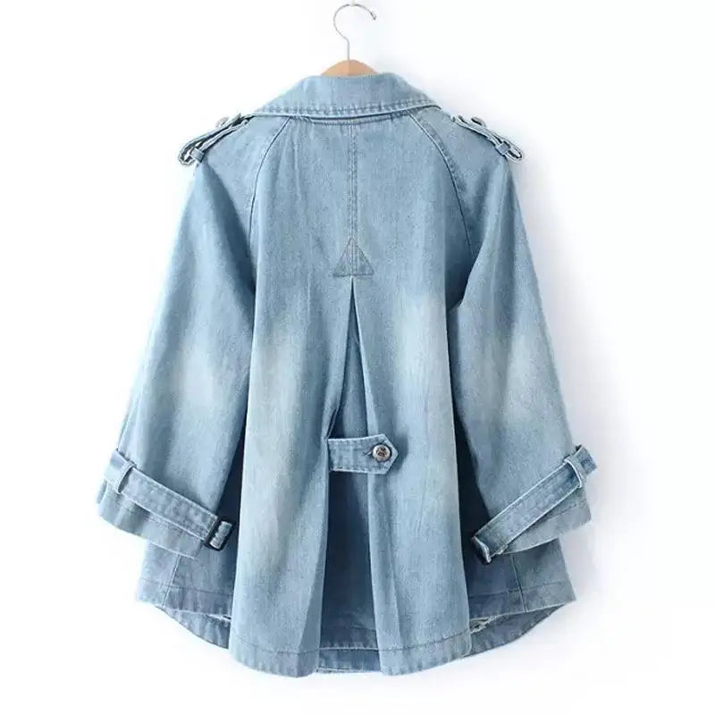 Women's Trench Coat | Double Breasted Denim with Epaulets