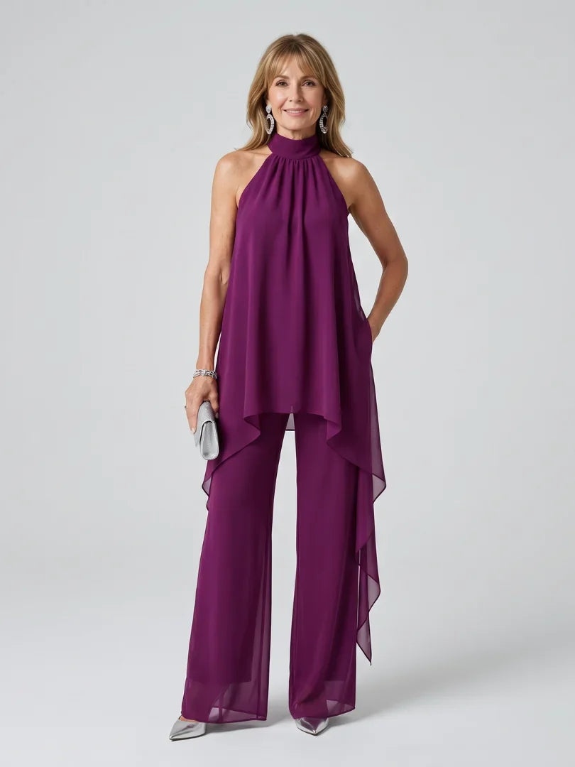 Women's Tunic Set | Asymmetric Halter Top and Wide Leg Pants
