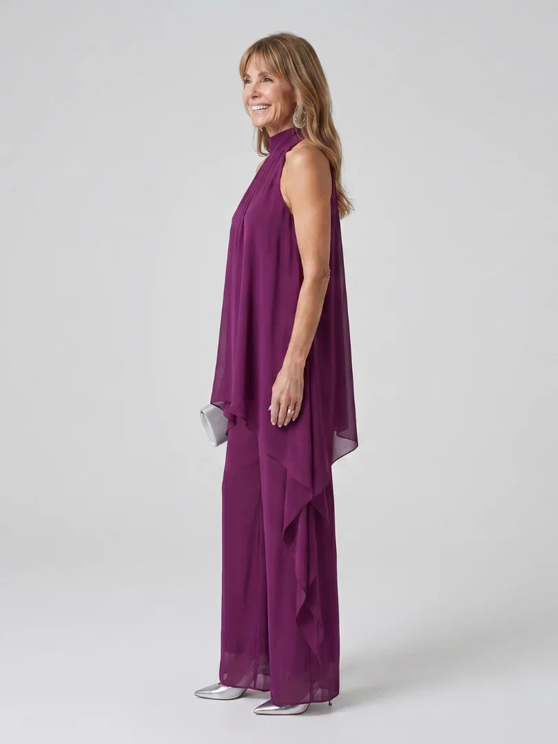 Women's Tunic Set | Asymmetric Halter Top and Wide Leg Pants