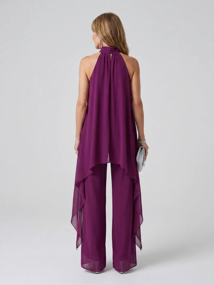 Women's Tunic Set | Asymmetric Halter Top and Wide Leg Pants