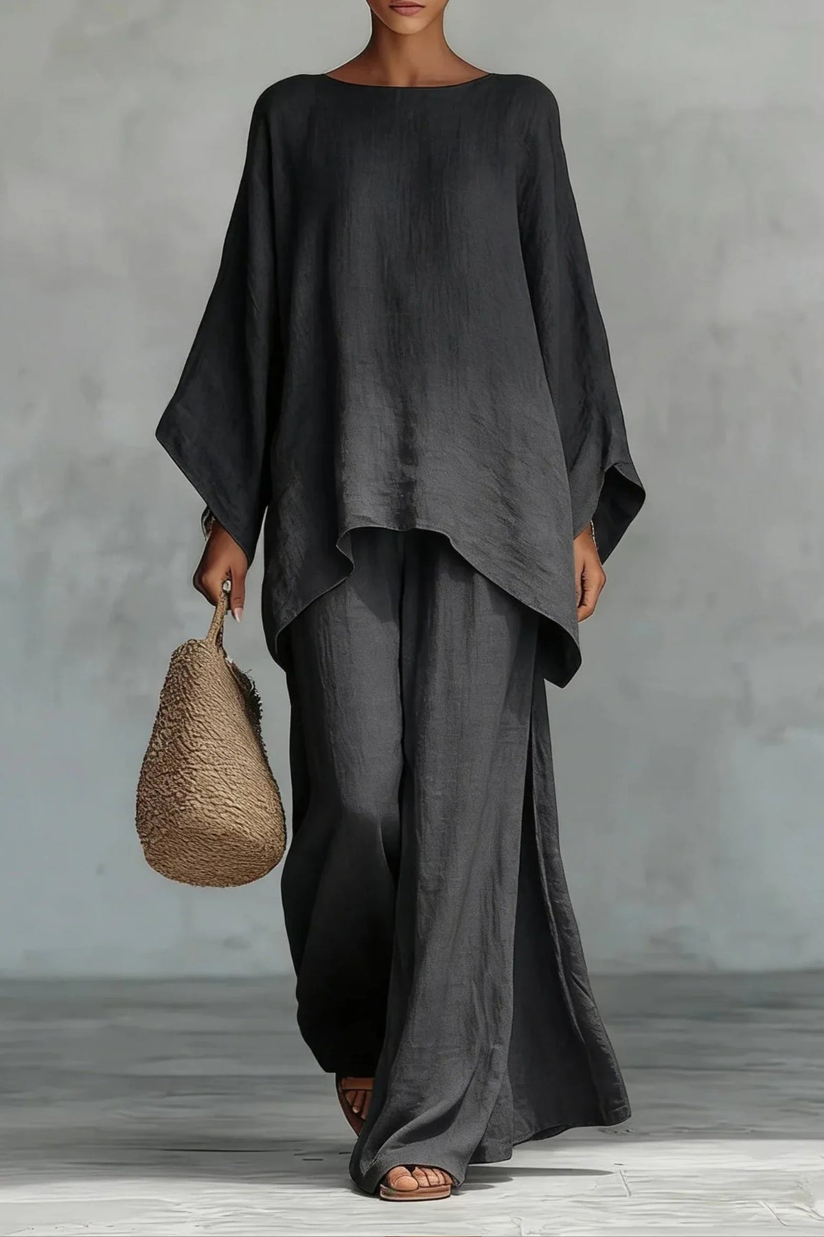 Women's Two-Piece Set | Batwing Top and Wide Leg Sweatpants