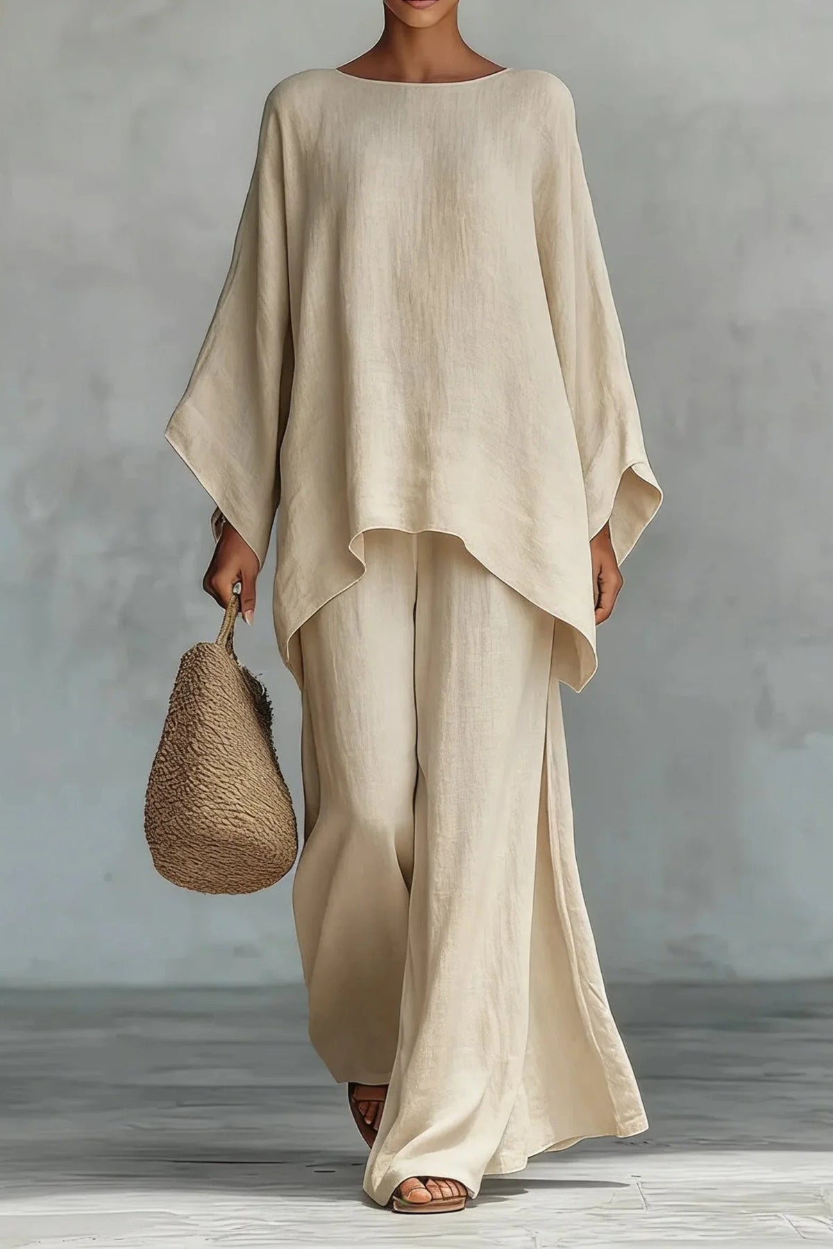 Women's Two-Piece Set | Batwing Top and Wide Leg Sweatpants