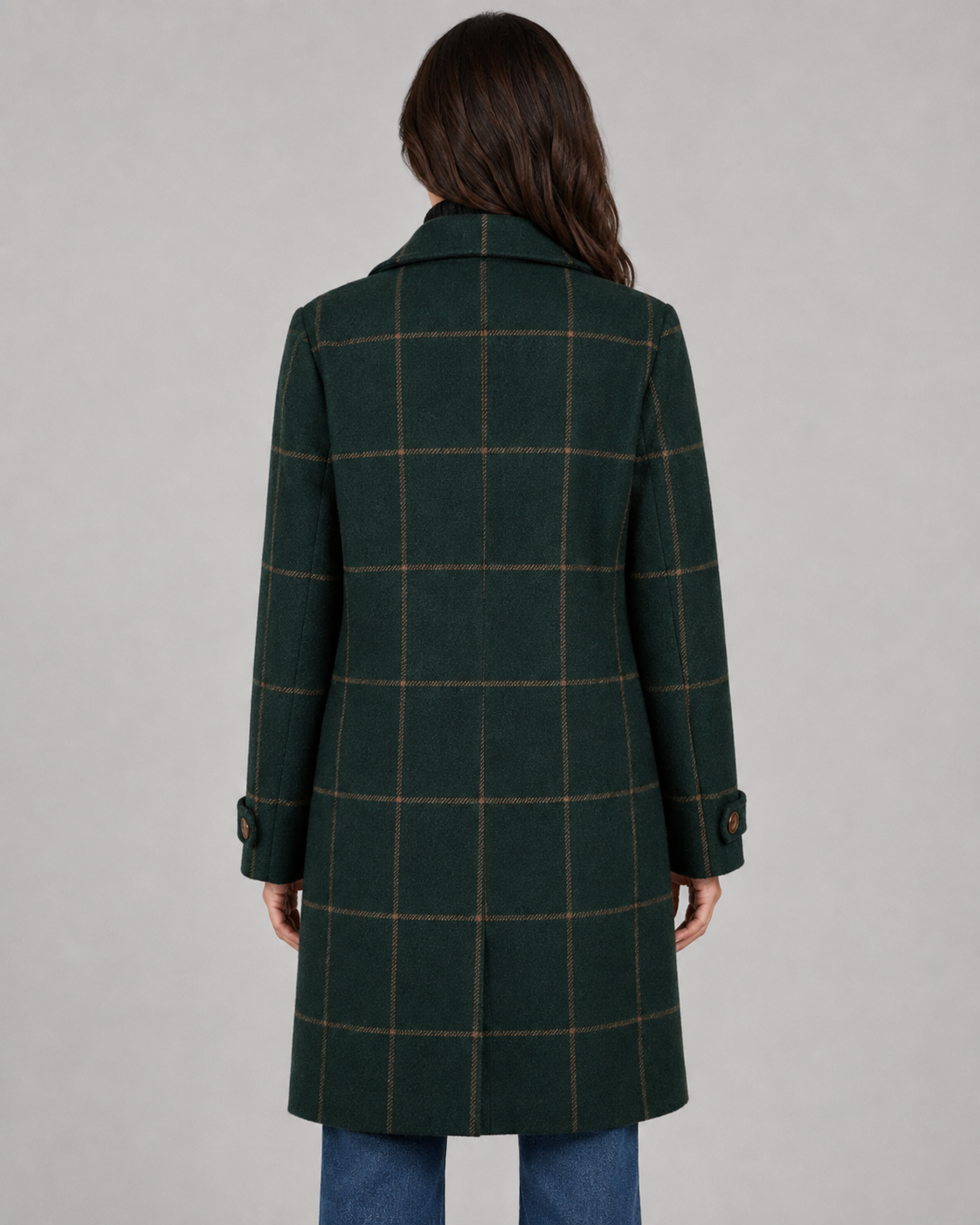 Women's Tailored Long Coat – Windowpane Check