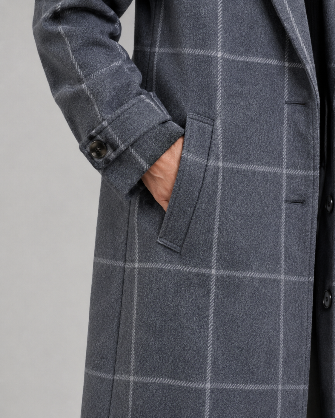 Women's Tailored Long Coat – Windowpane Check