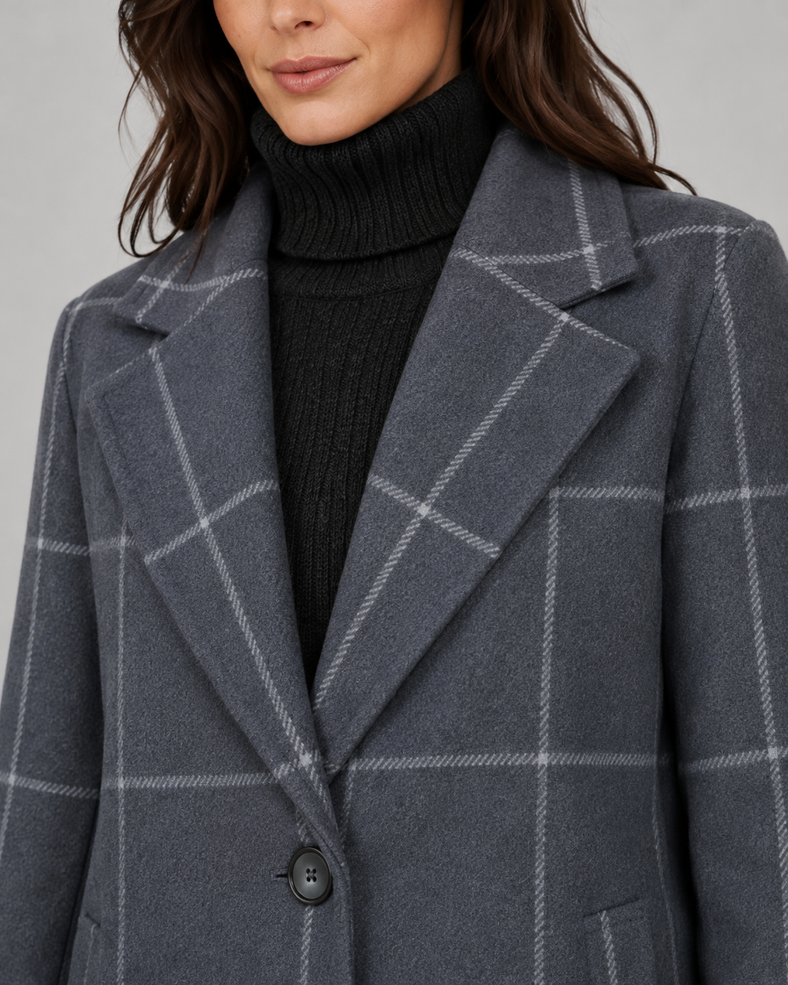 Women's Tailored Long Coat – Windowpane Check