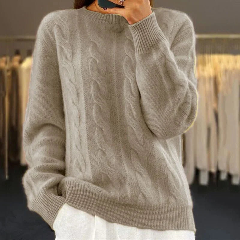 Women's Wool Sweater | Long Sleeve Crewneck Cable Knit